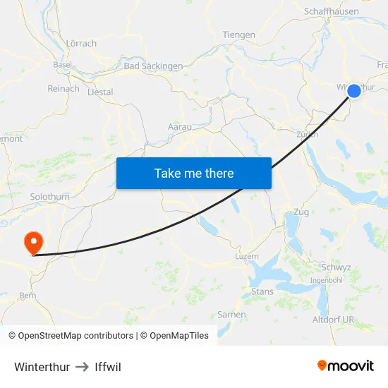 Winterthur to Iffwil map