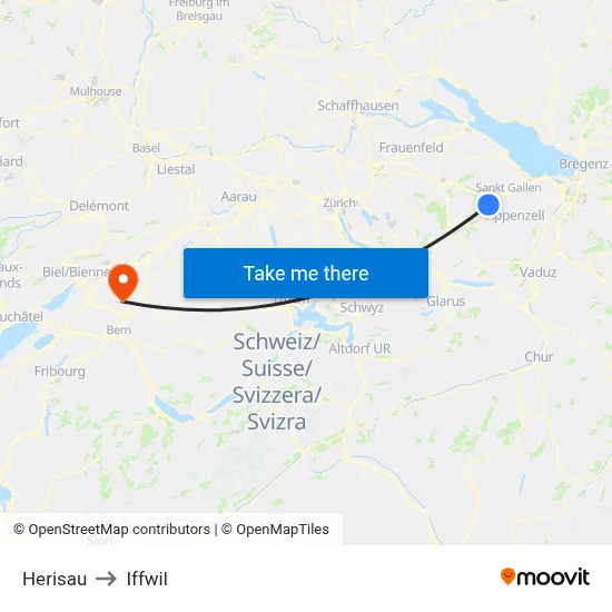 Herisau to Iffwil map