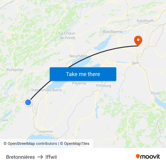 Bretonnières to Iffwil map