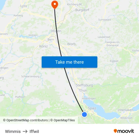 Wimmis to Iffwil map