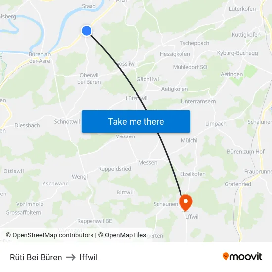 Rüti Bei Büren to Iffwil map