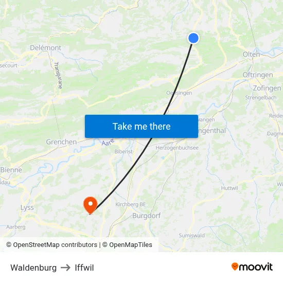 Waldenburg to Iffwil map