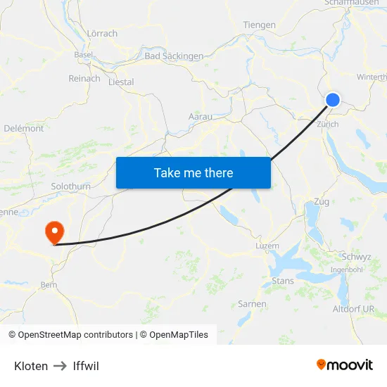 Kloten to Iffwil map