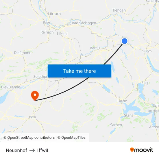 Neuenhof to Iffwil map
