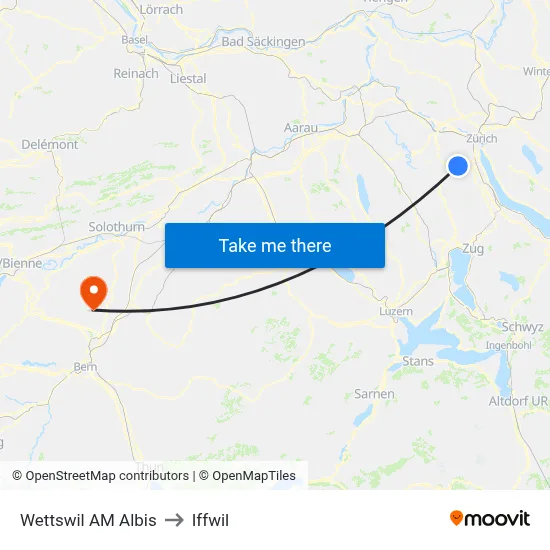 Wettswil AM Albis to Iffwil map