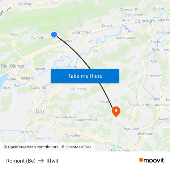 Romont (Be) to Iffwil map