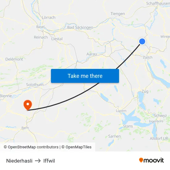 Niederhasli to Iffwil map