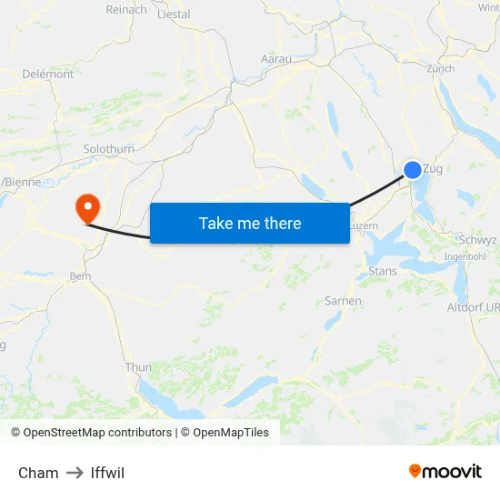 Cham to Iffwil map