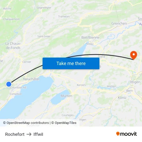 Rochefort to Iffwil map