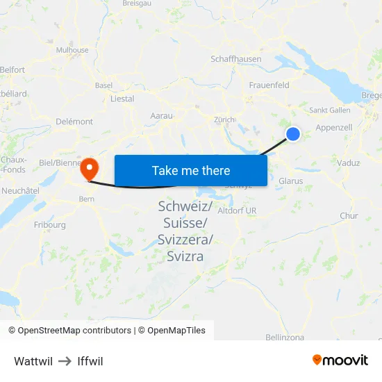 Wattwil to Iffwil map