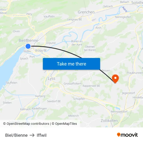 Biel/Bienne to Iffwil map
