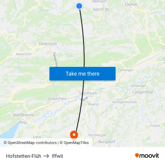 Hofstetten-Flüh to Iffwil map