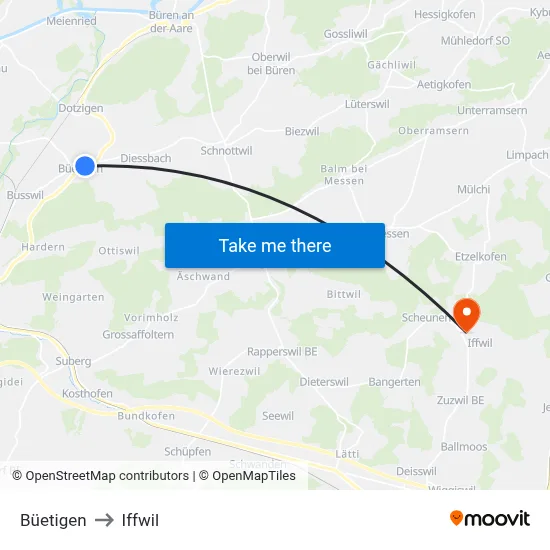 Büetigen to Iffwil map