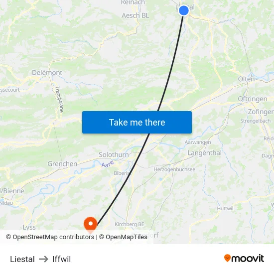 Liestal to Iffwil map