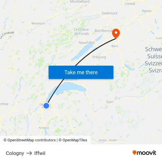 Cologny to Iffwil map