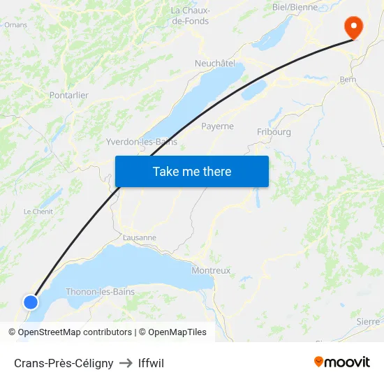 Crans-Près-Céligny to Iffwil map