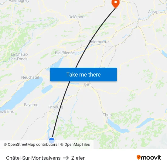 Châtel-Sur-Montsalvens to Ziefen map