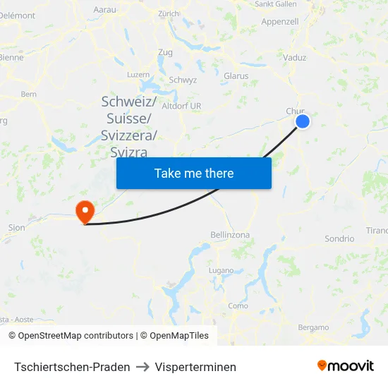 Tschiertschen-Praden to Visperterminen map