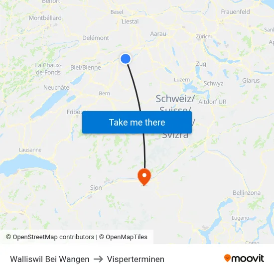 Walliswil Bei Wangen to Visperterminen map