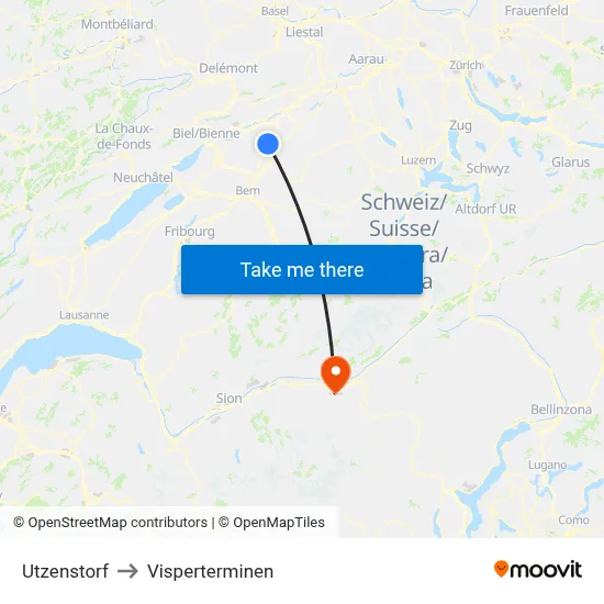Utzenstorf to Visperterminen map