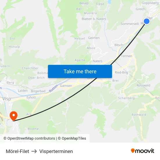 Mörel-Filet to Visperterminen map