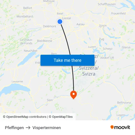 Pfeffingen to Visperterminen map