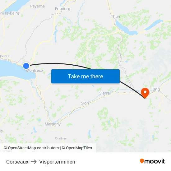 Corseaux to Visperterminen map