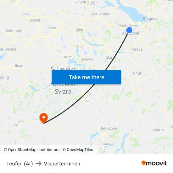 Teufen (Ar) to Visperterminen map