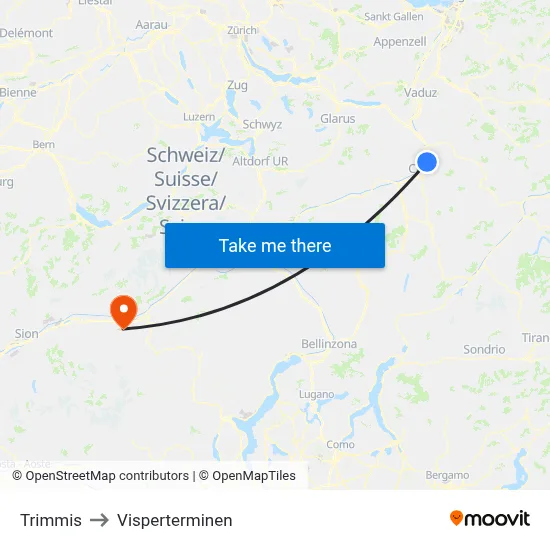 Trimmis to Visperterminen map