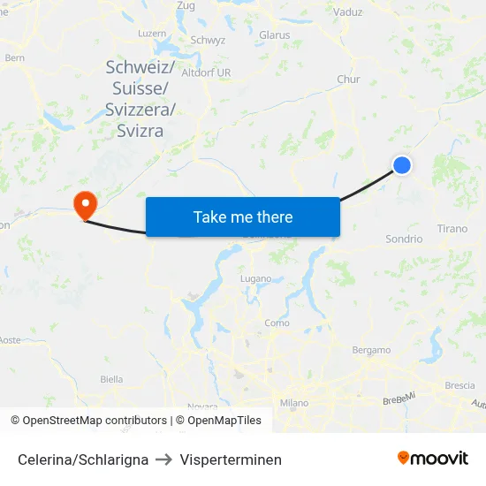 Celerina/Schlarigna to Visperterminen map