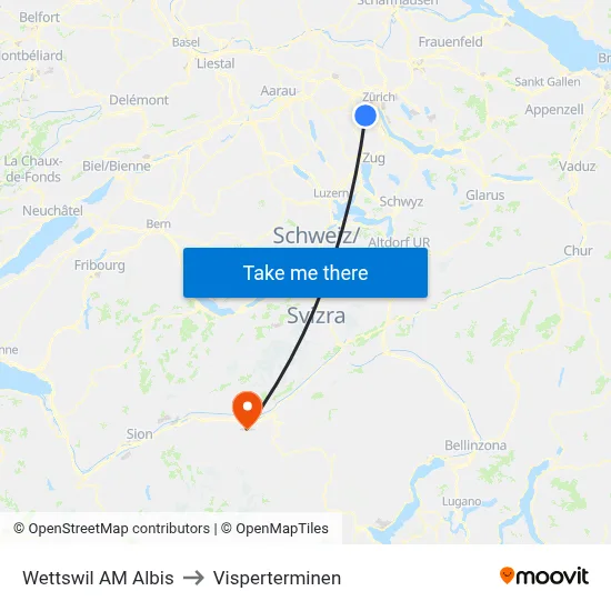 Wettswil AM Albis to Visperterminen map