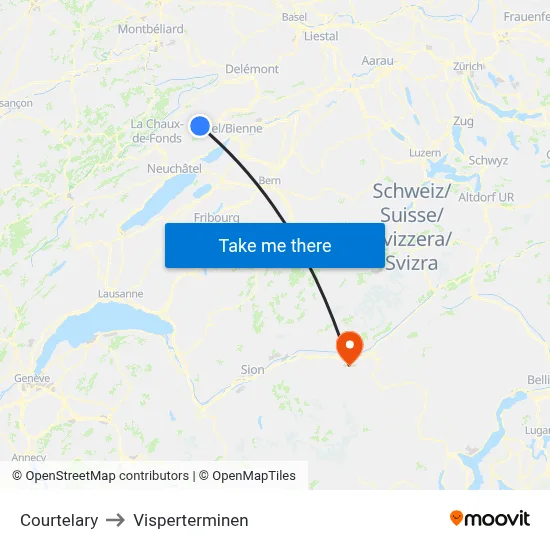 Courtelary to Visperterminen map