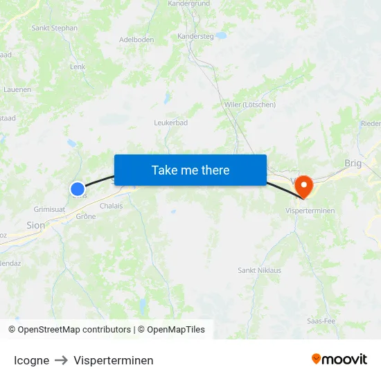 Icogne to Visperterminen map