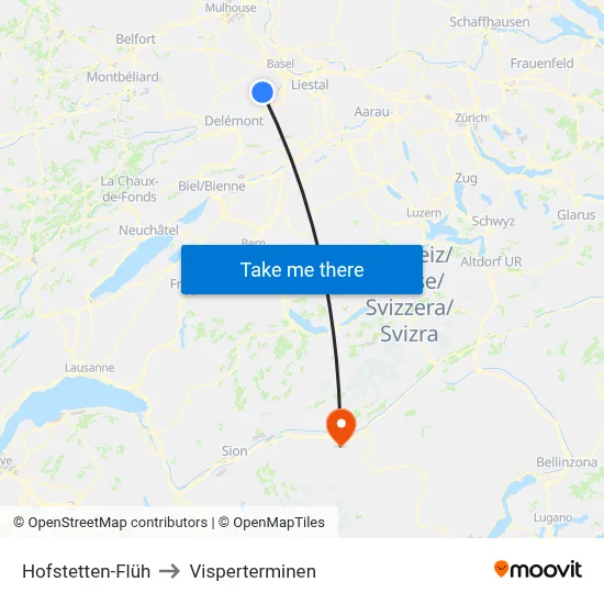 Hofstetten-Flüh to Visperterminen map