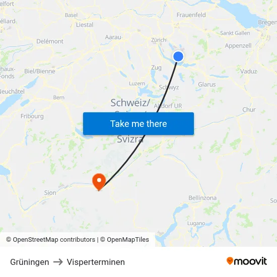 Grüningen to Visperterminen map