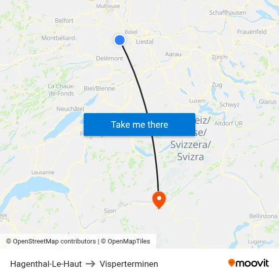 Hagenthal-Le-Haut to Visperterminen map