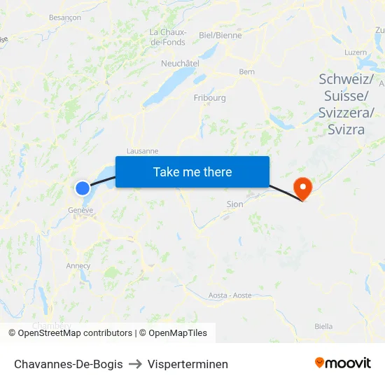 Chavannes-De-Bogis to Visperterminen map
