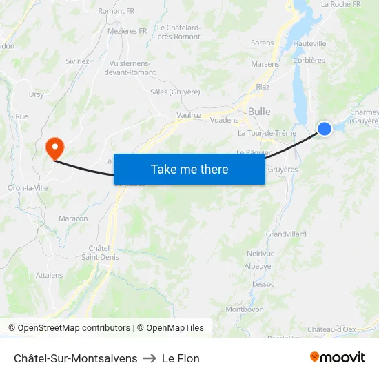 Châtel-Sur-Montsalvens to Le Flon map