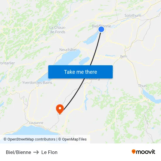 Biel/Bienne to Le Flon map