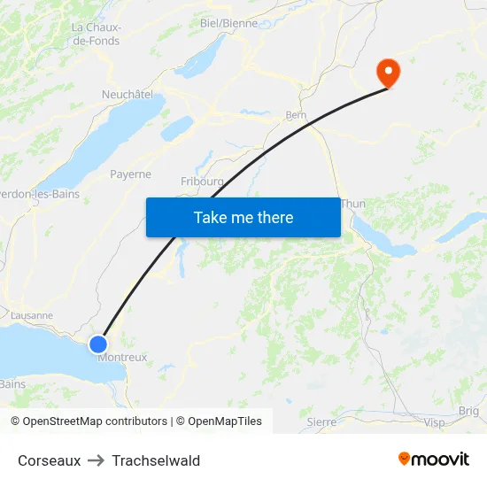 Corseaux to Trachselwald map
