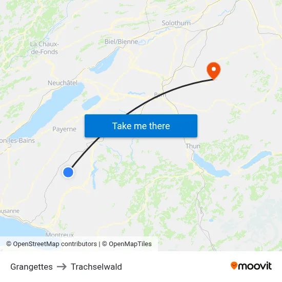 Grangettes to Trachselwald map