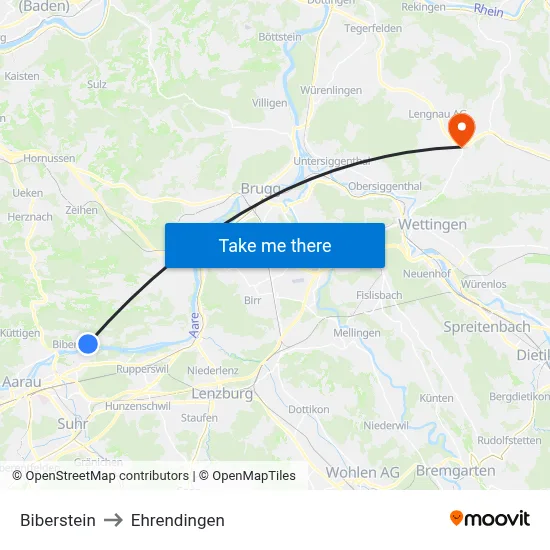 Biberstein to Ehrendingen map