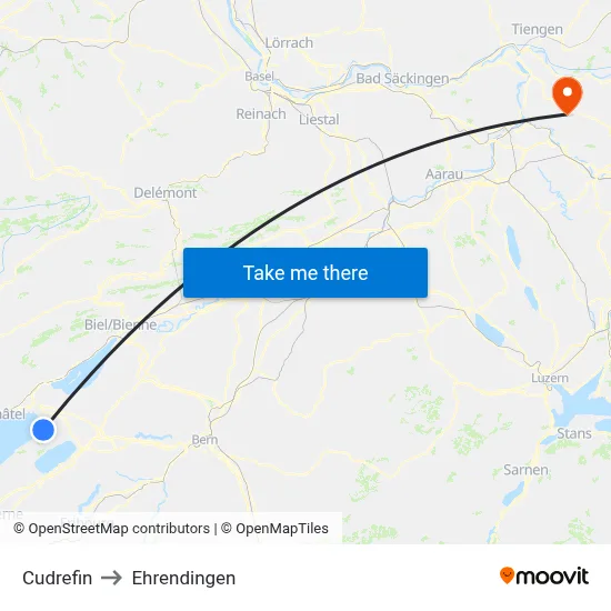 Cudrefin to Ehrendingen map