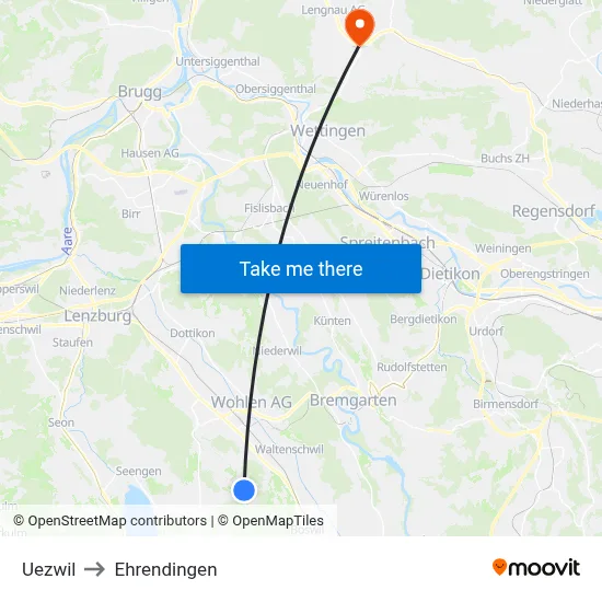 Uezwil to Ehrendingen map