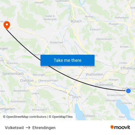 Volketswil to Ehrendingen map