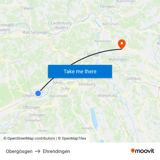 Obergösgen to Ehrendingen map