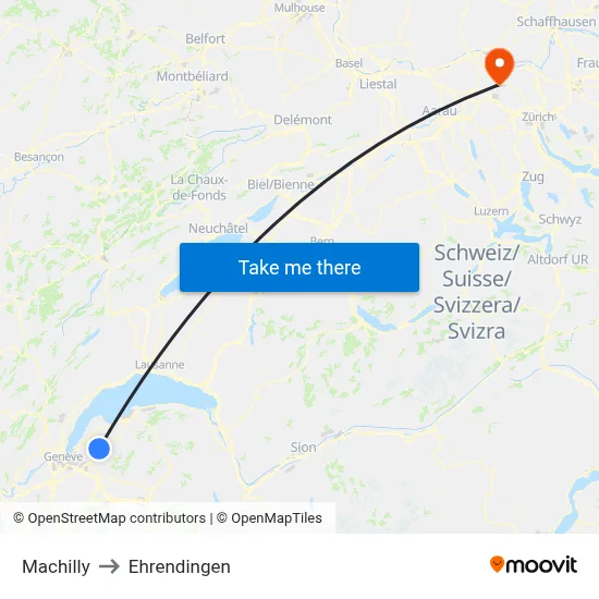 Machilly to Ehrendingen map