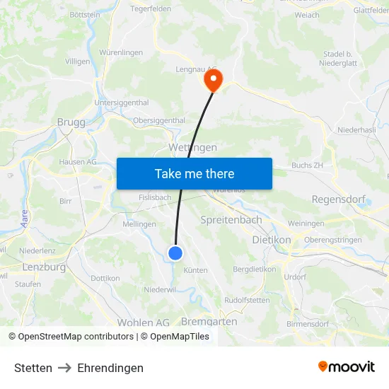 Stetten to Ehrendingen map