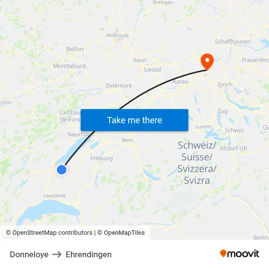 Donneloye to Ehrendingen map