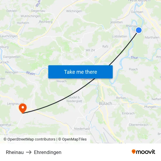 Rheinau to Ehrendingen map